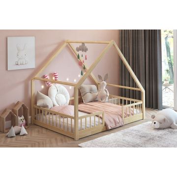 Beautiful Wooden Play Bed with Safety Barriers – Floor‑Level Montessori Bed