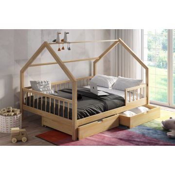 Luga Plus Montessori Raised House Bed with Drawer & Safety Rail 
